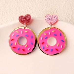 Pink Donut Heart Earrings